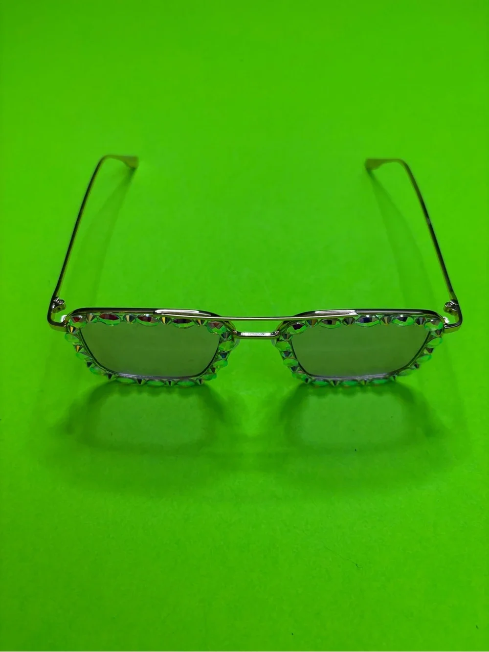 Crystal-Embellished Square Sunglasses in Iridescent Purple